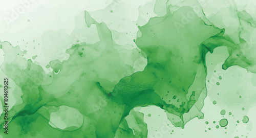 Green watercolor background with flowing shapes and textures, creating a calming and organic feel, perfect for adding a touch of nature and serenity to design projects