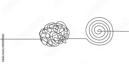 Chaos and mess circle continuous line drawn Psychotherapy linear concept  vector problem solution symbol. Open book with chaos and mess circle continuous one line drawn  Problem solution symbol