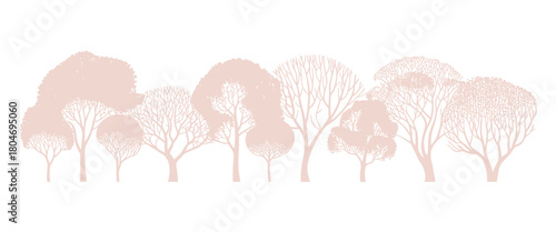 Minimal-style cad side-view tree and wetland forest section outline set, vector illustration ideal for architectural and landscape design, foliage line drawings, and site plans.