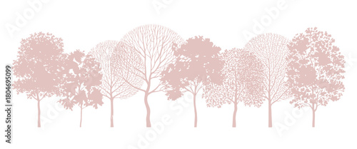 Cad tree and wetland forest section line drawing set in minimal style, perfect for architectural, landscape, and environmental site planning illustrations.