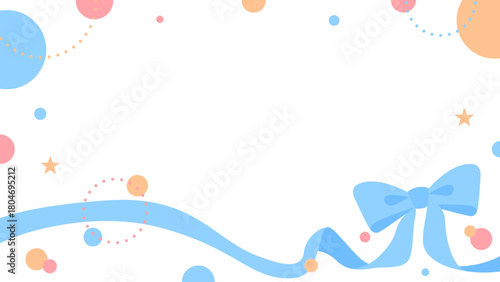 リボンのデコレーションフレーム、円形オブジェクト、ポップなデザイン、16:9サイズ