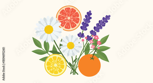 Aromatic Citrus Fruits and Flowers Arrangement for Wellness.