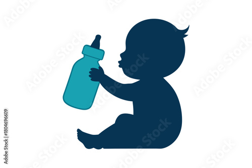 baby hold drink water silhouette on white background