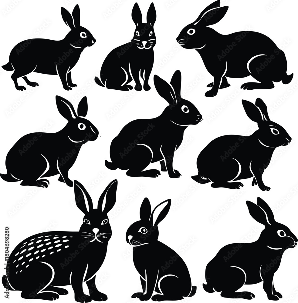 Fototapeta premium Rabbit Silhouette Illustration Set – Bunny Vector Bundle