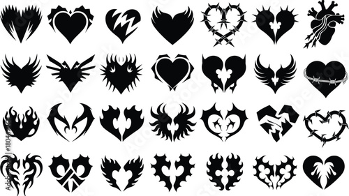 Tribal Heart Silhouette Vector Set