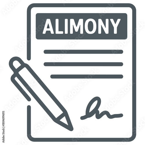 Icon of an alimony agreement document with a pen and signature, representing divorce settlements, financial support, and legal paperwork