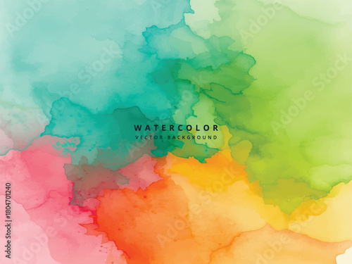 Vibrant watercolor background with a blend of green, blue, yellow, pink, and orange hues, creating a colorful and artistic texture, perfect for adding a touch of creativity