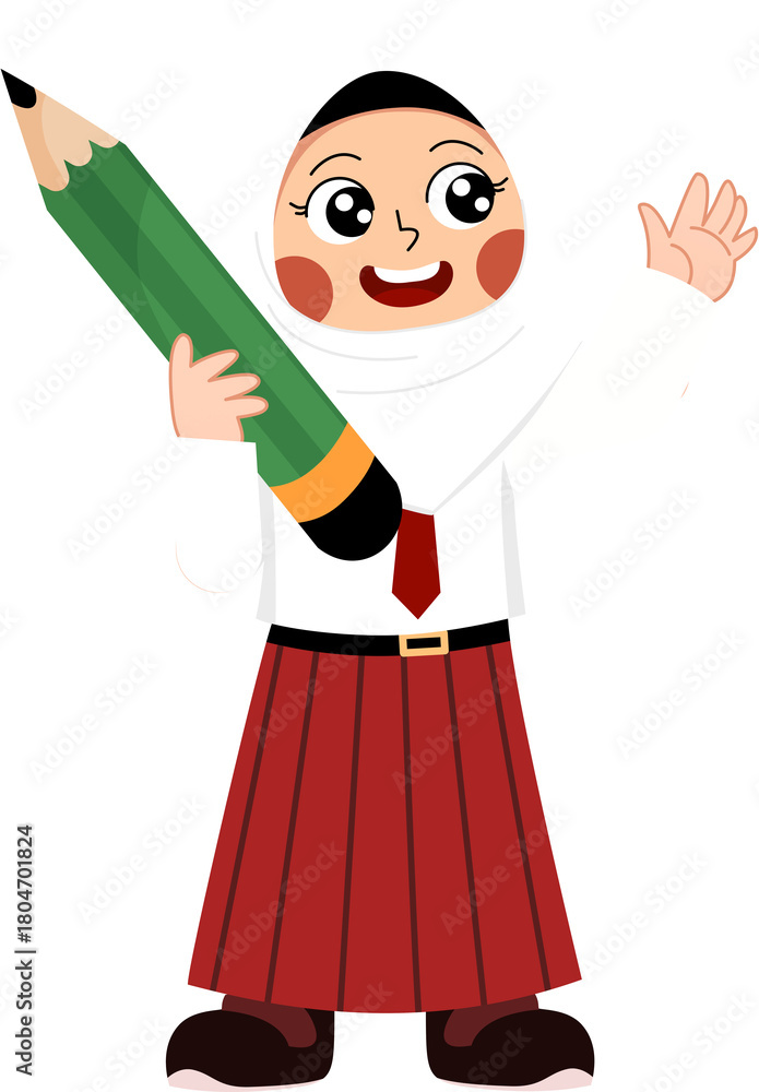 Fototapeta premium illustration of school children in uniform holding pencils