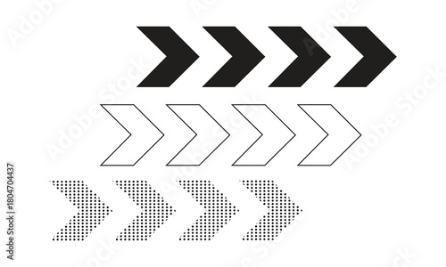 Wallpaper Mural Set of right arrow symbols in solid, outline, and dotted styles. Perfect for navigation icons, direction indicators, infographics, and modern graphic design projects Torontodigital.ca