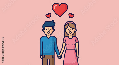 Couple holding hands with hearts above symbolizing love and connection illustration.