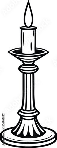 Black silhouette of dripping candle in holder flame
