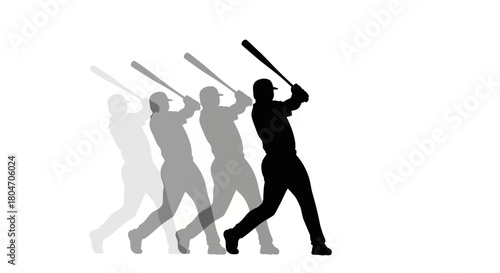 Dynamic baseball swing sequence shows power and motion, perfect for sports marketing or athletic training materials, action shot of a batter hitting a home run