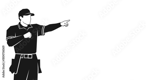 Powerful monochrome vector art of a referee decisively pointing a direction, conveying authority and control, perfect for sports or leadership concepts