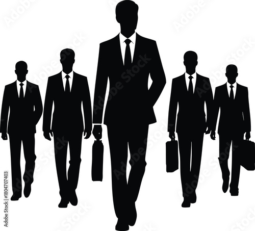 Confident Business Leader Silhouette Team Moving Forward vector illustration isolated on white background