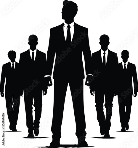 Confident Business Leader Silhouette Team Moving Forward vector illustration isolated on white background