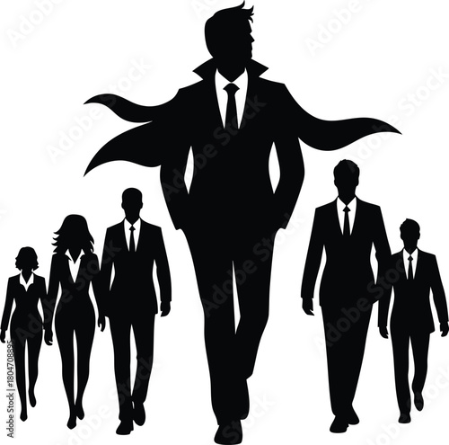 Confident Business Leader Silhouette Team Moving Forward vector illustration isolated on white background