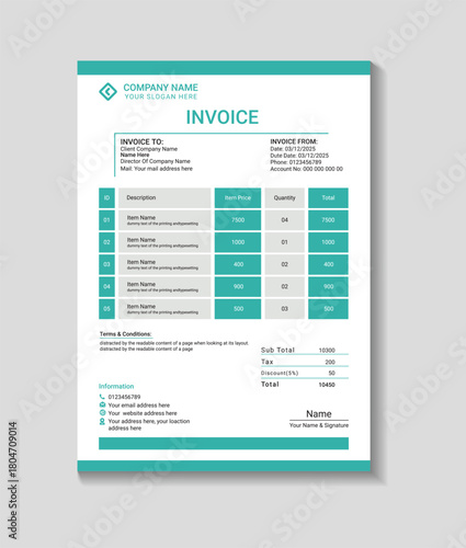 Clean financial billing form with itemized details and totals