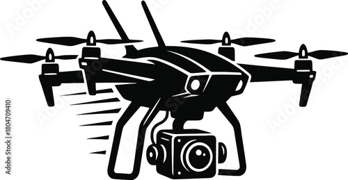 Drone silhouette flying in a futuristic style