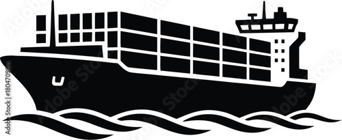 Cargo ship silhouette sailing on the sea