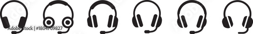 Headphones and headsets icon set for audio communication. call center, gaming, customer support, music listening symbols. Vector