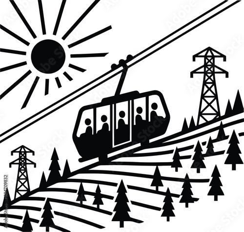 Cable car silhouette moving up a hill against a clear sky