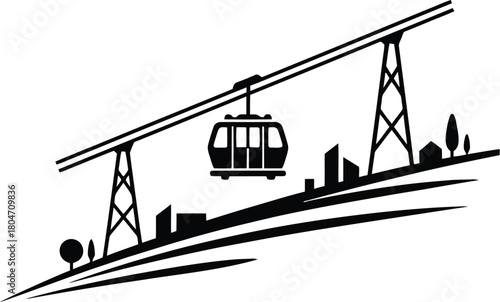 Cable car silhouette moving up a hill against a clear sky