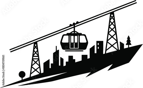 Cable car silhouette moving up a hill against a clear sky