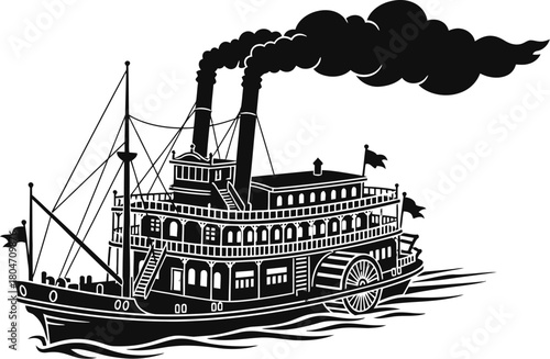 Steamboat vintage transport silhouette vector