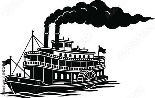Steamboat vintage transport silhouette vector