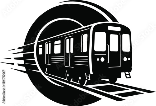 Subway train silhouette entering a dark tunnel vector