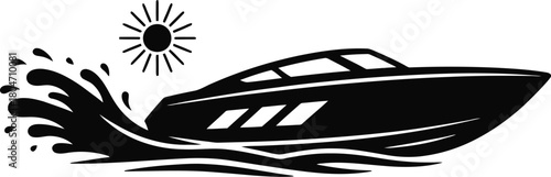 Speedboat silhouette vector on water