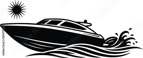 Speedboat silhouette vector on water