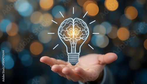 Light Bulb Idea Concept with Brain Design and Bokeh Background