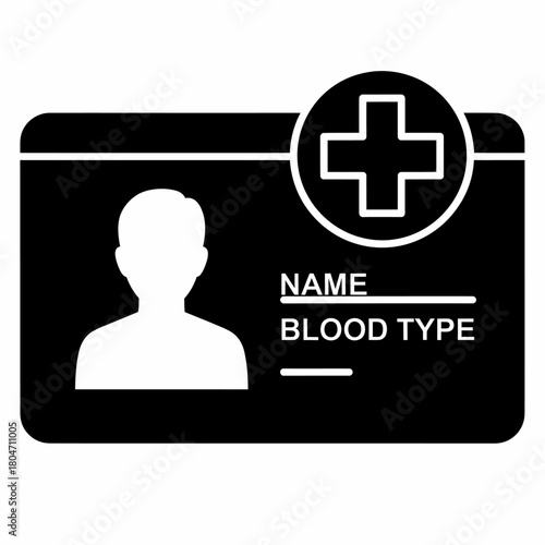 Blood Donor Card Vector Graphic Identification and Medical Symbol in Bold Black