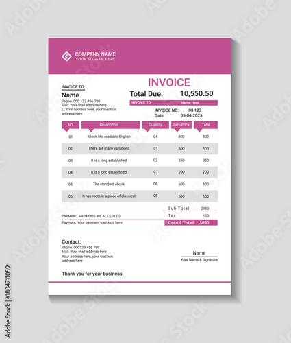 Professional invoice form template for billing and accounting needs