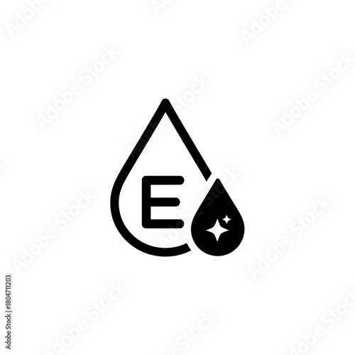 Vitamin E liquid drop icon with a sparkling effect, essential supplement symbol vector design