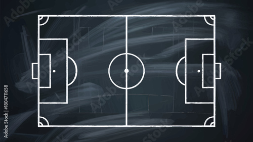 Outline of a soccer field white lines on a dark background illustration for sports and recreation concepts
