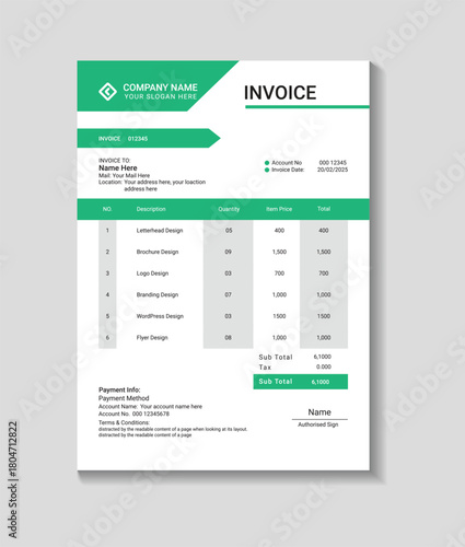 Modern business invoice template for financial record keeping