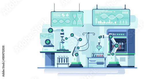 Modern laboratory with robotic arms and advanced scientific equipment for research and analysis