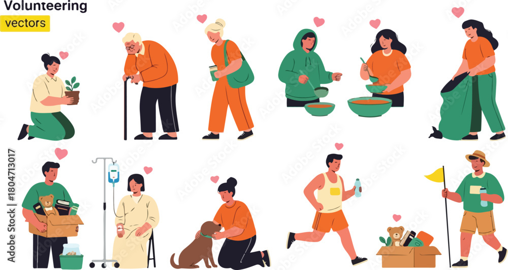 Fototapeta premium Diverse individuals engaging in various acts of community service and volunteering activities.