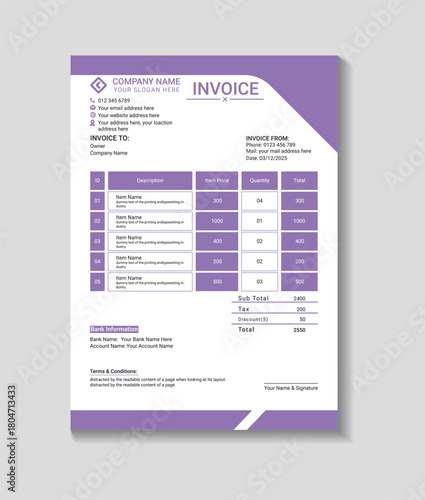 Contemporary business invoice template for financial documentation