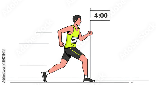 Marathon Runner Approaching Finish Line with Time Displayed.