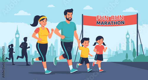 Family Fun Run A Vibrant Illustration of Health and Togetherness.