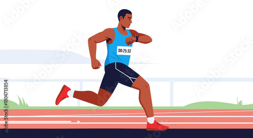 Focused Runner Sprinting on Track in Athletic Competition.