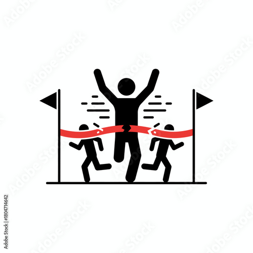 Illustration depicting a person breaking the finish line tape, celebrating victory in a race.