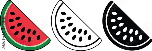 Watermelon slice silhouette with seeds. slice of watermelon, half watermelon, summer fruit red watermelon vector illustration design for fresh juicy logotype graphic design.