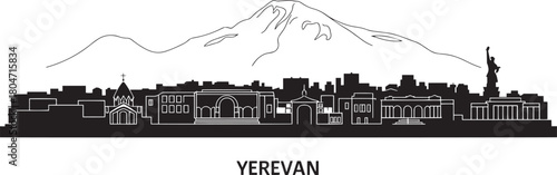 Yerevan armenia skyline silhouette with mount ararat and statue of liberty landmark vector