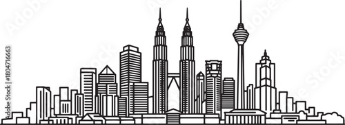 Photography Kuala lumpur city outline skyline vector illustration with malaysia landmarks de