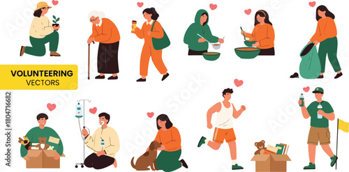 Diverse Group of People Engaged in Various Volunteer Activities.