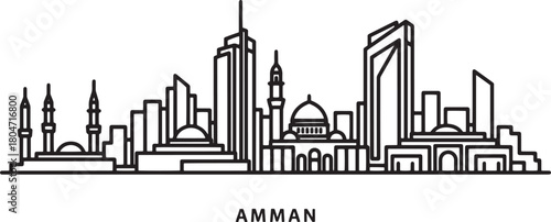 Linear skyline of Amman Jordan city vector illustration editable outline style